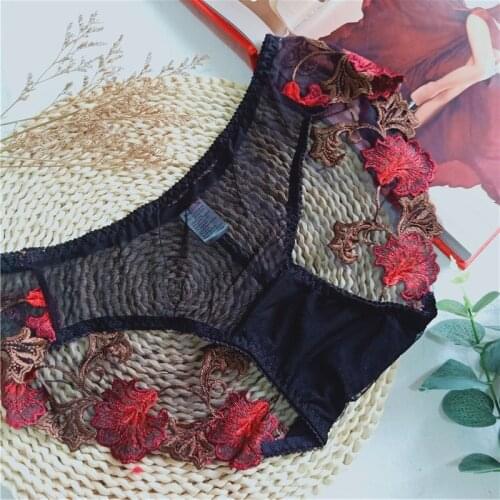 Mysterious Sexy Perspective Color Flower Female Underwear CX13 Panties Thong Culotte Menstruelle Ropa Black De Mujer Plus Size