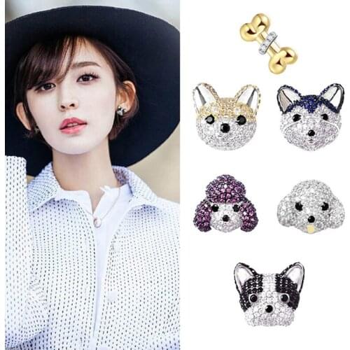 High Quality Fashion Stud Earring Cute Funny Doggy Earrings Micro Pave CZ Zirconia Silver Jewelry For Women