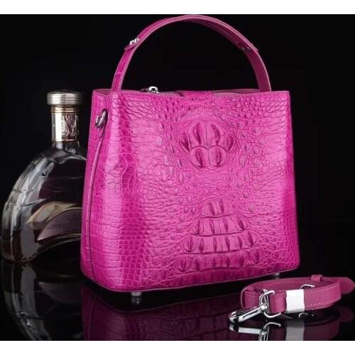 100% real top quality genuine crocodile skin lady small bucket shoulder cross body women bag with leather strap pink green red