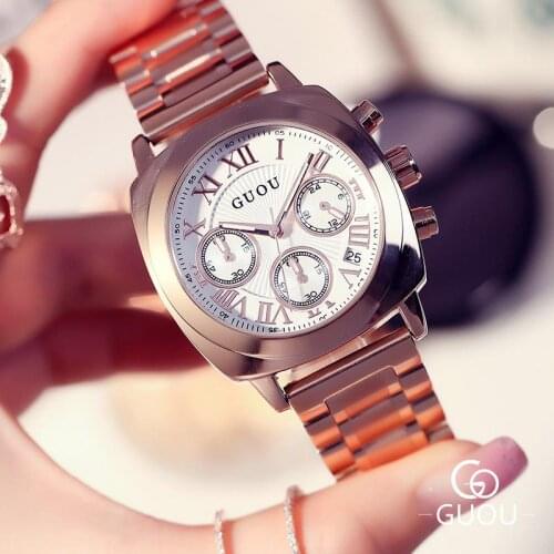 Fashion Rose Gold Women Watches Elegant Multi-Dial Stainless Steel Bracelet Quartz Wristwatch Luxury Casual Dress Ladies Watch