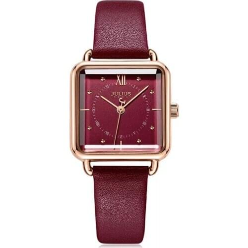 Korean style chic leather square Retro Genuine Leather Womens watch temperament versatile quartz womens Watch