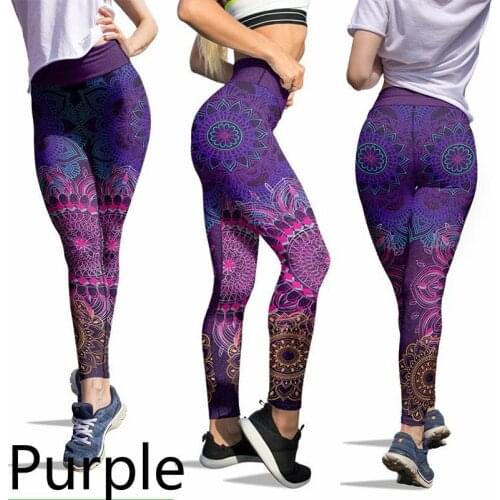 Purple High Waist Ankle Length Colorful Printing Workout Leggings for Women Winter Spring Clothes Skinny Fitness Gym Pants Y2K