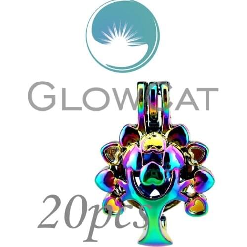 20x CC691 Rainbow Colors Life Tree Beads Cage Jewelry Making Essential Oil Diffuser Pearl Cage Locket Pendant