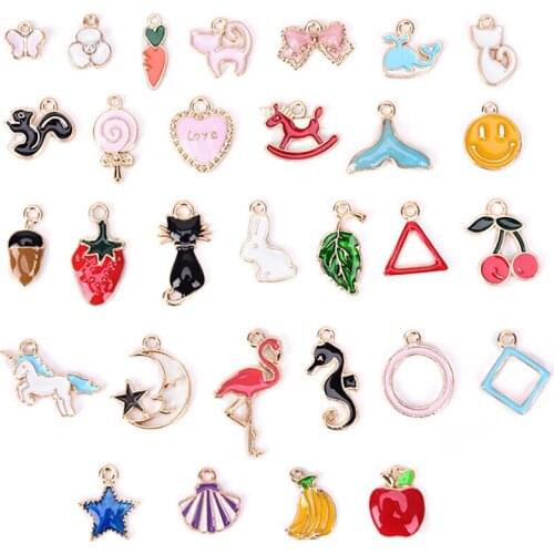 30PCS/Set Enamel Animal Moon Star Fruit Charms Pendant Craft For DIY Jewelry Bracelet Necklace Making