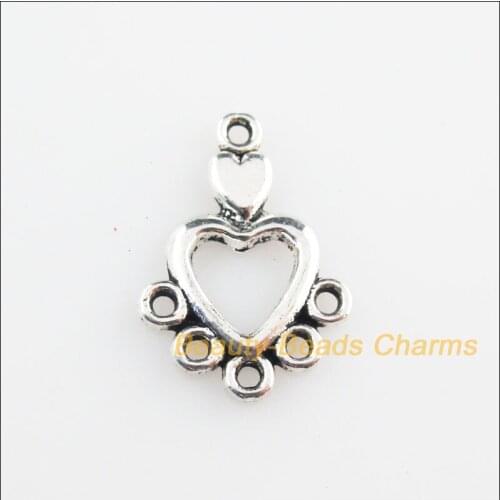 40 New Connectors Tiny Heart Tibetan Silver Tone Charms 13x19mm