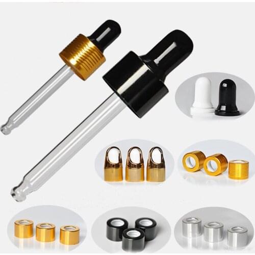 5ml-100ml 18/410 gold/silver/black aluminum dropper lid white/black bulb glass tube for essential oil bottle