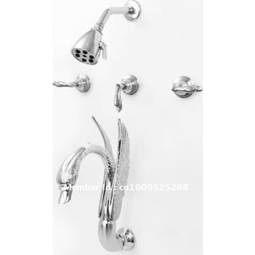 Free shipping chrome finish 5 pcs swan bathtub shower faucet with showerhead