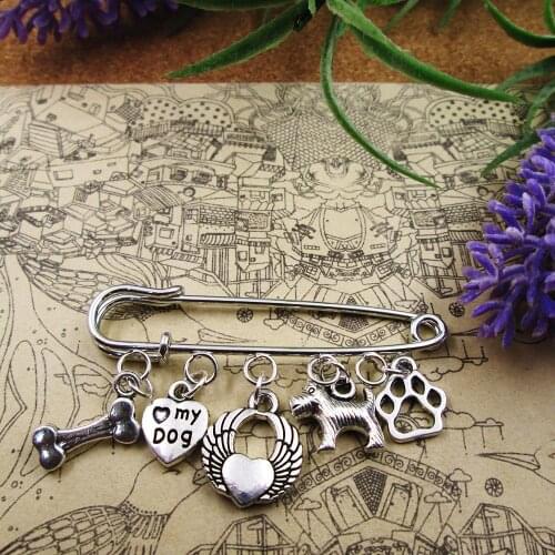 Dog Brooch Scotty Dog Dog Lovers Gift Scottie Dog Westie West Highland Terrier Pawprint Heart charm brooch