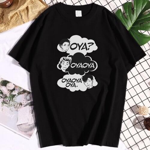 Cotton E0961_Oya Oya Oya Haikyuu Print Male T-shirt Aesthetic All-match Clothes Graphic Tshirt Summer Man T-shirts