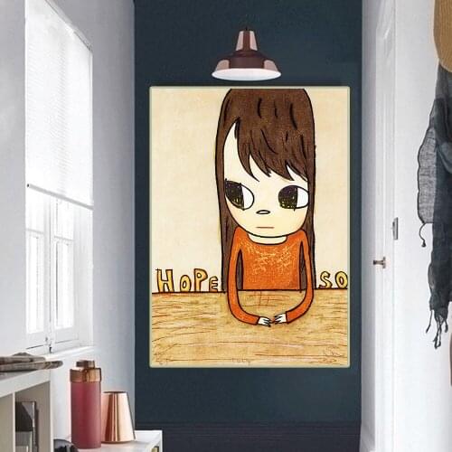 Holover "Hope So"By Yoshitomo Nara Canvas Oil Painting Japanese Manga Unframed Cartoon Wall Art Home Decor Aesthetic
