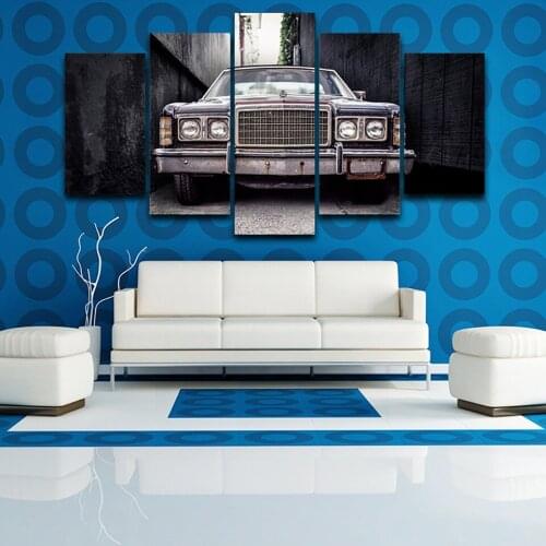 Pictures Framework Living Room Modern Wall Art HD 5 Panel Vintage Old Car Landscape Home Decoration Posters Printed Painting