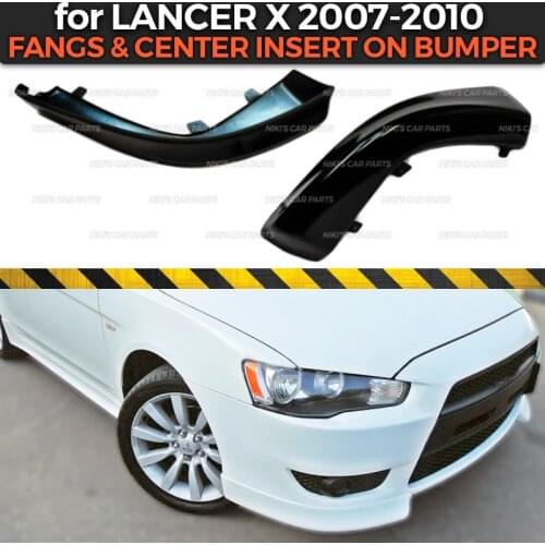 Fangs and center insert for Mitsubishi Lancer X 2007-2010 on front bumper ABS plastic molding decoration car styling tuning