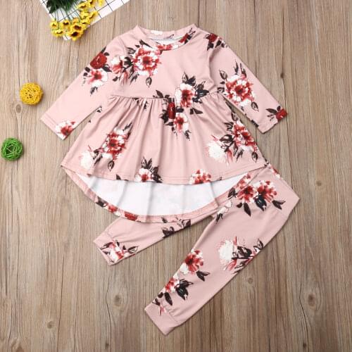 Pudcoco Autumn Newborn Baby Girl Clothes Long Sleeve Flowe Print Ruffle Tops Long Pants 2Pcs Outfits Clothes Autumn Set