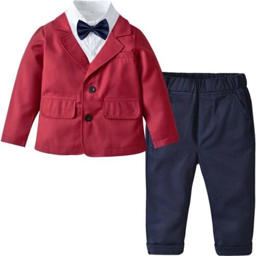 Toddler Boys Clothes Set Spring Autumn Infant clothing Kids Formal Boy Gentleman Clothes Suit Coat+Long Sleeve Bowtie Shirt+Pant