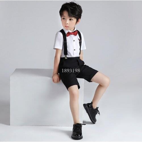 Summer Boys Dress Clothing Set New Childrens Day Chorus Piano Performance Costume Kids Shirts Bib Shorts Bowtie Outfit