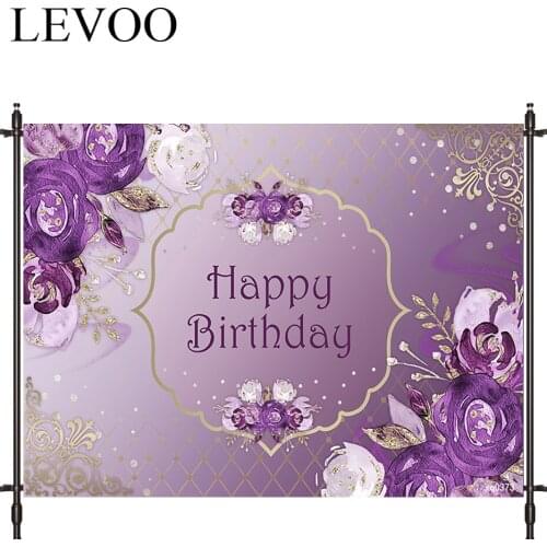 LEVOO Photographic Background Purple Flowers Noble Birthday Frame Photo Studio Photocall Printed Shoot Prop Decor Fabric