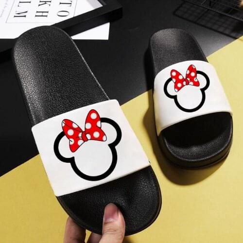 Cute Mouse head bow Cartoon Printed slippers 90s girls Harajuku Lady Flat Shoes Summer slippers for women zapatillas mujer