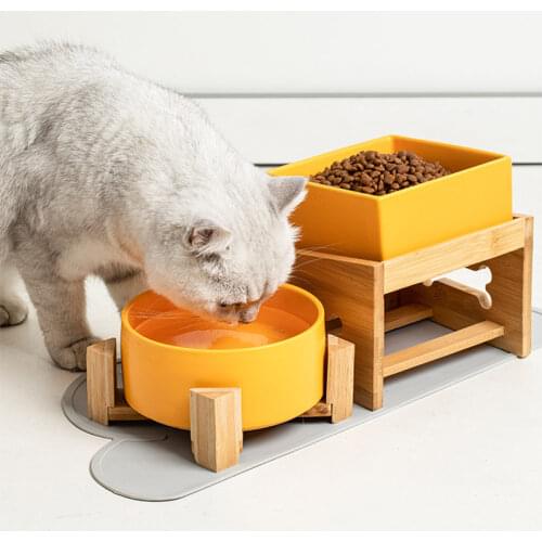 Pet Supplies Food Bowl Anti-overturning Cat Bowl Ceramic With Bamboo Or Wood Stand Gamelle Chat миска для кошки Dog Bowl Feeder
