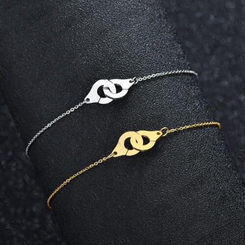 Fashion Stainless Steel Handcuffs Bracelet Gold Silver Color Punk Hip Hop Couple Best Friend Lock Bracelet For Women Men Jewelry