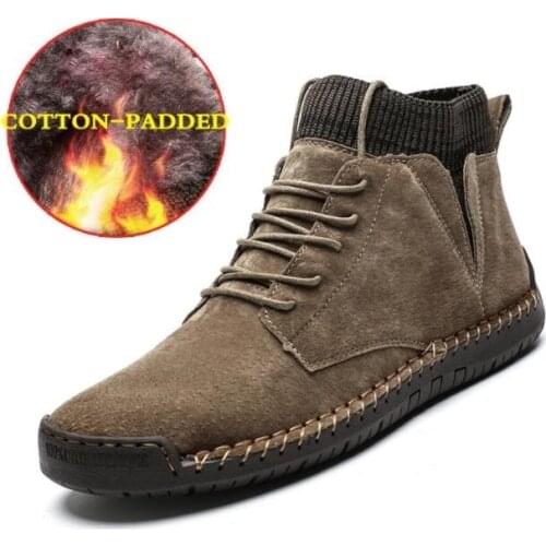 2020 Men Snow Boots Winter Plush Warm Men Motorcycle Boots Lace-Up Non-slip Male Ankle Boots Waterproof Autumn Man Work Shoes