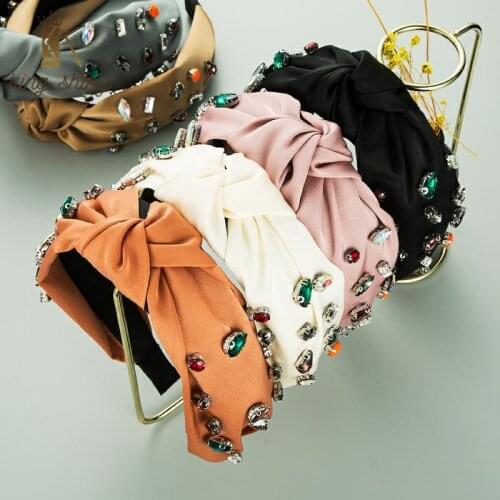 Elegant Multi Color Crystal Bowknot Headband for Woman Vintage Twisted Solid Color Fabric Hairband Female Party Hair Accessories