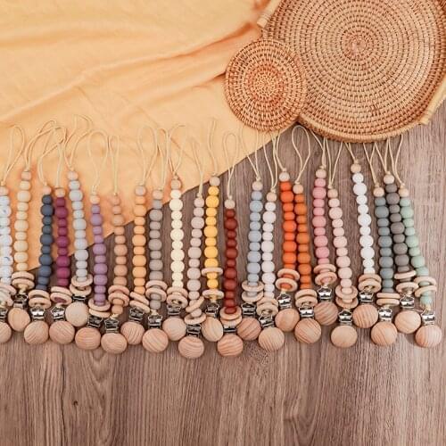 Wholesale Silicone Baby Pacifier Chain BPA Free Hand Held Baby Silicone Teether Toys Portable Baby Teether Chain