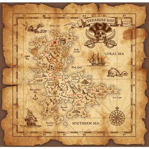 Pirate Old Treasure World Map Birthday Party Baby Cartoon Photographic Background Photo Backdrop Photocall Photo Studio