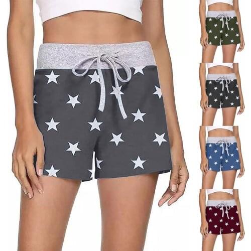 Women Shorts Drawstring Quick Drying Stars Print High Waist Short Pants Elastic Sports Shorts Womens Clothing женские шорты