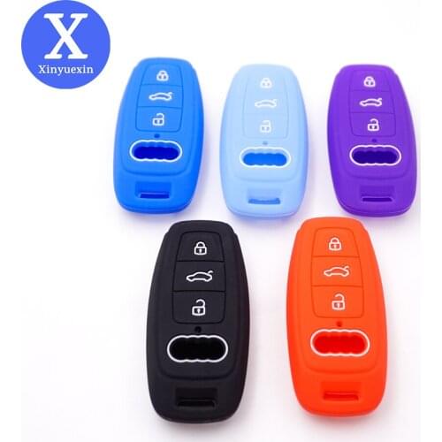 Xinyuexin Silicone Car Key Cover Fob Case for AUDI A8 A6 A6L A7 Keyless Smart Key Case for Car 2019 2020 3buttons