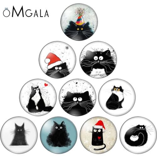 CartoonLovely Black Cats Animals 10pcs 8mm/10mm/12mm/16mm/18mm/25mm Round photo glass cabochon demo flat back Making findings