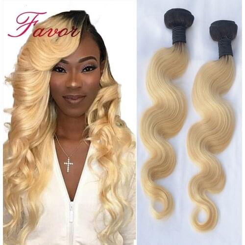Top Grade Brazilian Human Hair 2 Tone Dark Root Ombre Blonde Hair Bundles 1B 613 Body Wave Remy Hair Weft For Black Women
