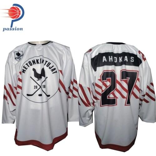 MOQ 5 pcs $35 Each for Custom Youth Kids' Team Design White Red Stripe Ice Hockey Jerseys