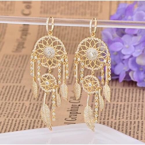 S925 Earring Shine Rhinestone Zircon Dreamcatcher Net Drop Earrings For Women Fashion Jewelry (DJ1349)
