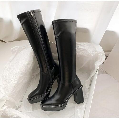 2021 High-end Woman Long Boots All-match Black Knight Boots Star Rome Boots Horse High Heels Genuine Leather Boot
