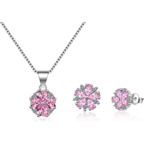 Romantic 925 Sterling Silver Jewelry Sets Daisy Cherry Blossoms Flower Necklace+Earrings For Women Jewelry set bijoux femme