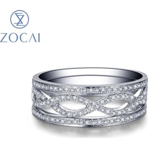 ZOCAI New Arrival Three in One 3 PCS Ring Set 0.28 CT Certified Diamond Wedding Women ring in 18K White Gold W06202