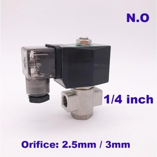 GOGO 2 way stainless steel water normally open solenoid valve ss 1/4" AC 220V Orifice 2.5mm/3mm zero-pressure start plug type