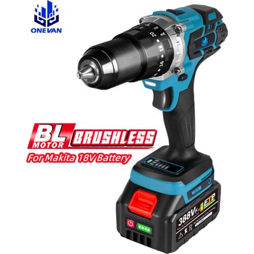 13mm 18V 3 in 1 Brushless Electric Hammer Drill Electric Screwdriver 20+3 Torque Cordless Impact Drill with Battery Power Tools