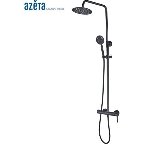 Azeta Bathroom High Quality Luxury Black Round Shower Set With 8inch Rainfall Waterfall Shower Head Shower Faucet Set AT7728B