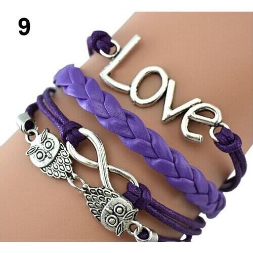 Infinity Bracelets love and double owl the Multi Layer Braided Love Dream Leather Bracelet Charm Bracelets