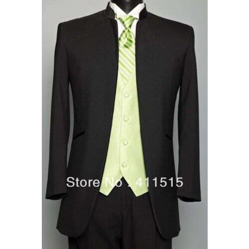 Free shipping/Custom suit/Fashion design Black Stand Collar Groom WEAR Tuxedos Groomsmen Best man Suit/Best man DRESS