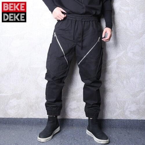 Men Loose Harem Pants High Street Elastic Waist Metal Zipper Decoration Cross-Pants Autumn Winter Hip Hop Casual Trousers Male
