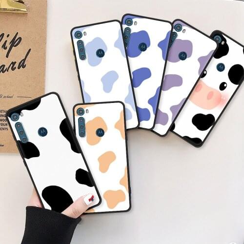 Smartphone Case for Motorola Moto G9 Play One Fusion Plus Soft Cover G8 Power Lite E6s Ultrathin Coque White Black Cow Pattern