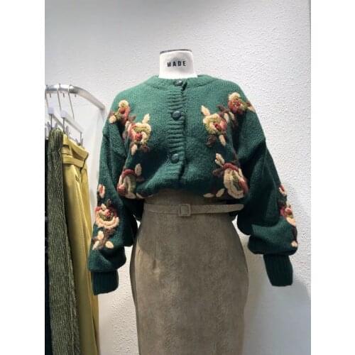 EFIOLY SY19A0013 Winter New Style Chic Flower Embroidery Vintage Cardigan Single-breasted Sweater Fashion 2019 Kpop Clothes
