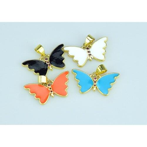 Enamel Butterfly Pendant Color Butterfly Pendant Enamel Gold Filled Small Charm Necklace Bracelet DIY Jewelry Making Accessories