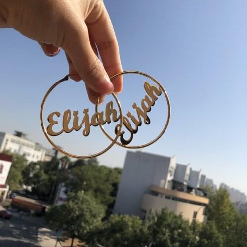 Personalized Name Stainless Steel Letter Big Round Dangle Earrings For Women Fashion Custom Name Piercing Earrings Nameplate