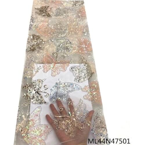 Beautifical African Net Lace Fabrics Mesh Lace Embroidery Fabrics with Sequins for Dress 5yards ML44N475