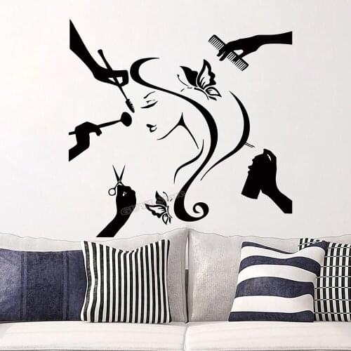 Beauty Salon Wall Decals Hair Wall Decor Hair Drye Eyes Wall Sticker Make-Up Art Haircut Vinyl Sticker Beauty Salon Decor B520