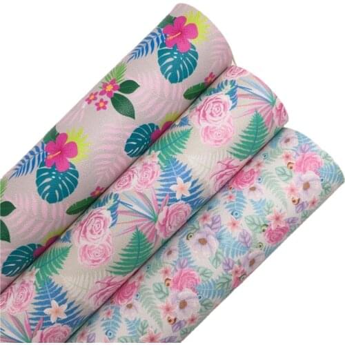 LEOsyntheticoDIY Summer Flowers Printed Synthetic Faux Leather Vinyl Fabric Sheets for Earrings Bows DIY 21X29CM R155A