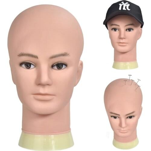 Wig Stand Male Bald Mannequin Head For Wigs Making Hats Display Cosmetology Manikin Head For Makeup Practice